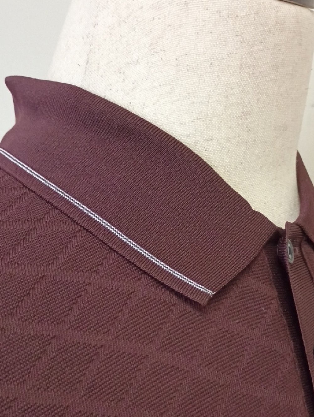 Perry Ellis Burgundy Textured Polo Shirt Contrast Trim Short Sleeve Size XXL - Picture 8 of 12